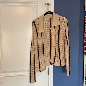 Crochet tan and black button up cardigan size M